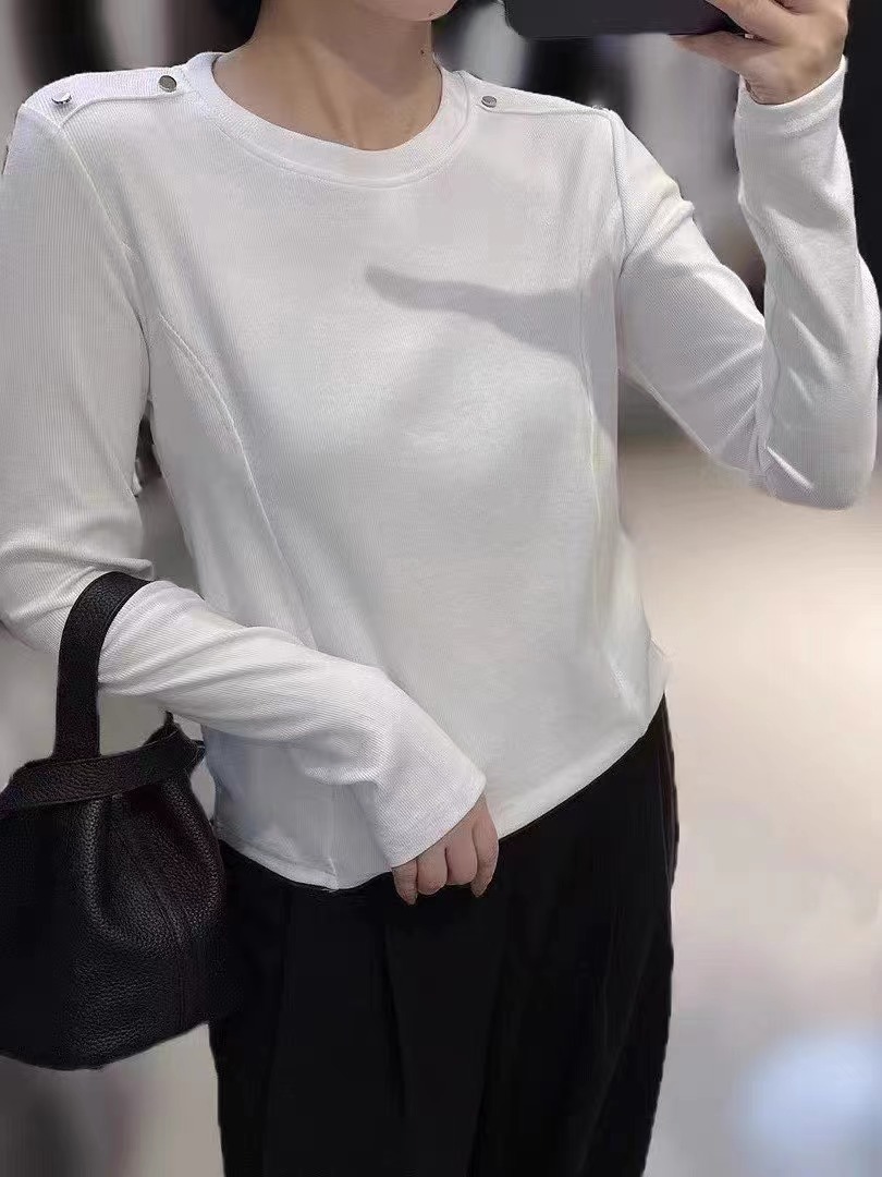 正肩長袖打底衫秋冬2023新款女裝設計感修身顯瘦辣妹短款魚骨上衣