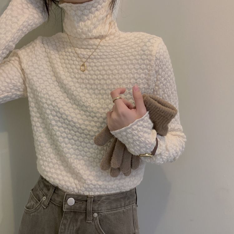 內搭高領打底蕾絲衫女秋冬年2023新款修身顯瘦設計感長袖上衣