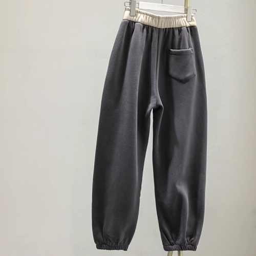 Large size 300 pounds autumn and winter style Korean style contrasting waistband sweatpants women's high waist leggings wide leg casual long pants