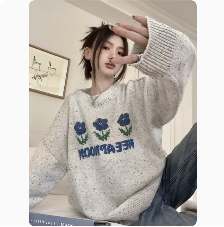 優質 2023新款復古花朵毛衣女慵懶風bf軟糯溫柔內搭打底針織