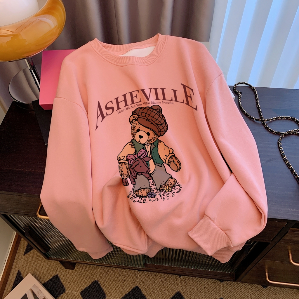 Actual shot of Huamian Thin 310g/Fleece 410g Autumn and Winter Sweater Women's Printed Large Size Women's Wear