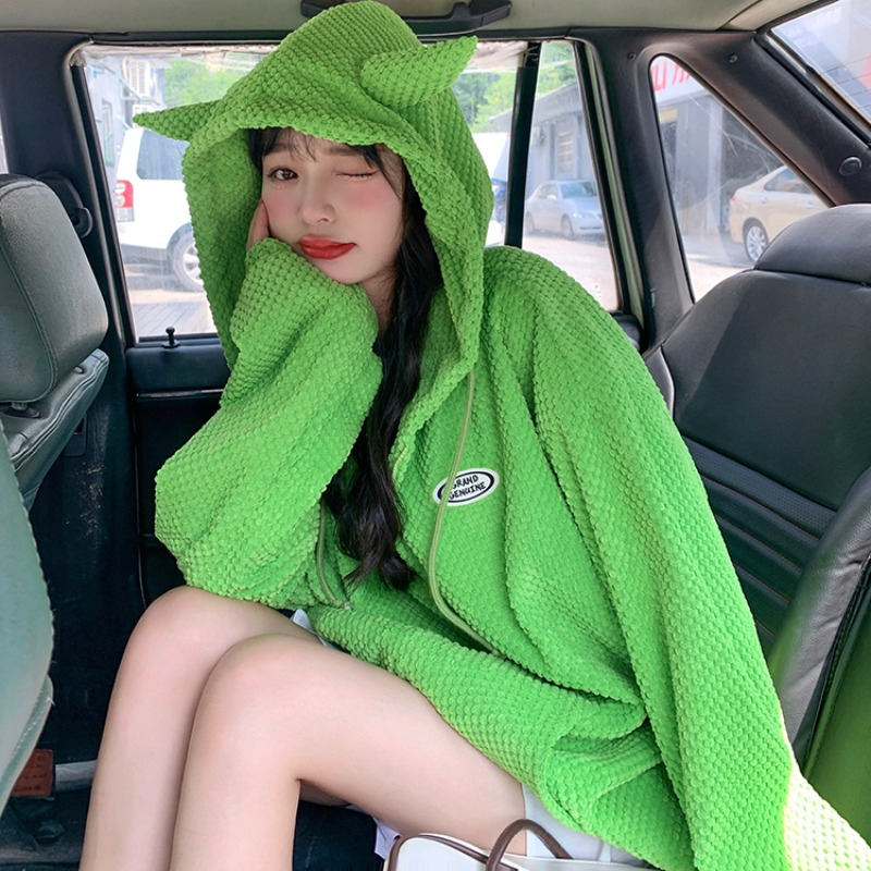 華夫格連帽衛衣秋季韓版新款設計感可愛長袖慵懶外套女ins潮