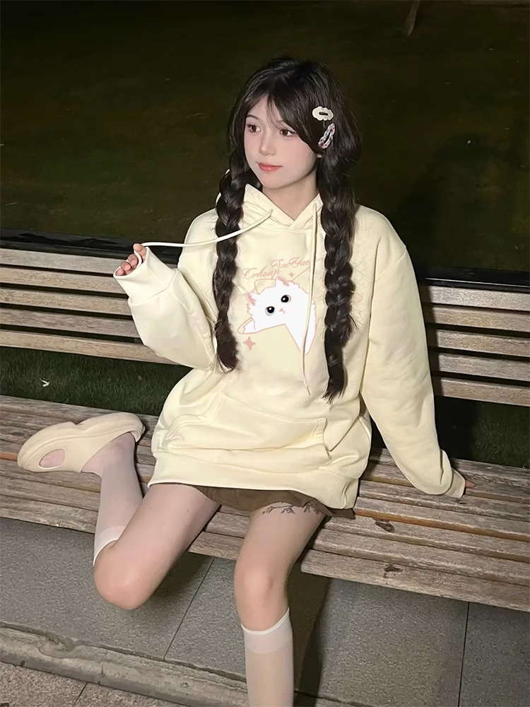 防棉華棉複合牛奶絲300克/銀狐絨400克連帽衛衣女