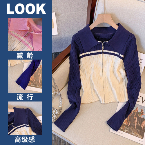 Core-spun yarn and good fabrics three-piece snow knitted sweater with contrasting twist twist zipper sweater jacket