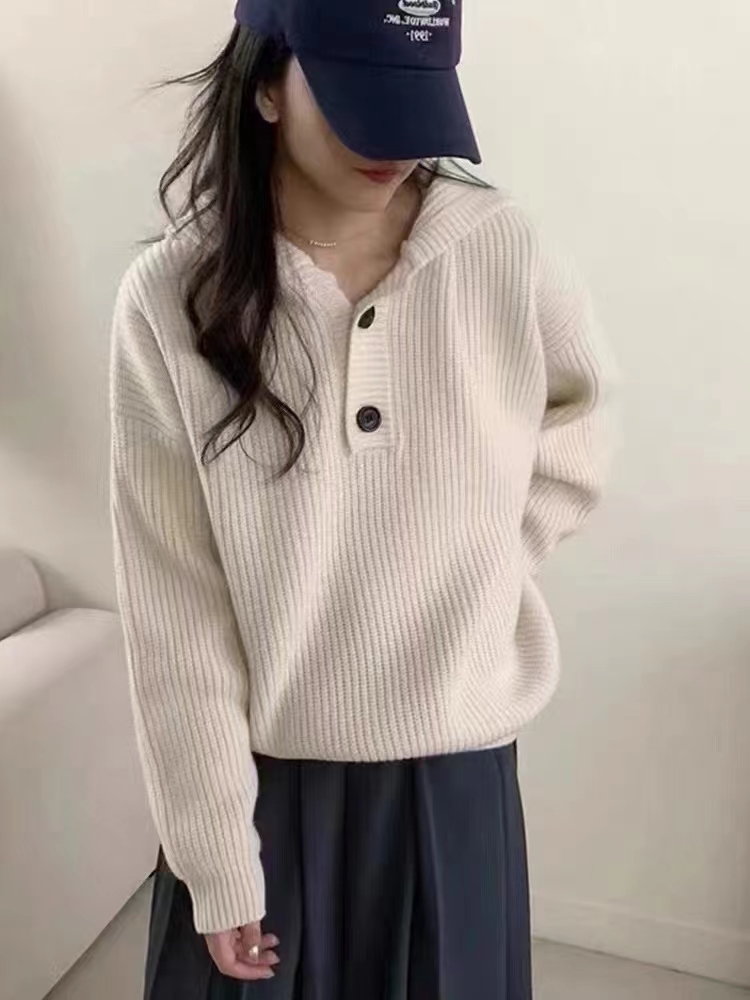 上衣長袖針織帽衫簡約休閒寬鬆型