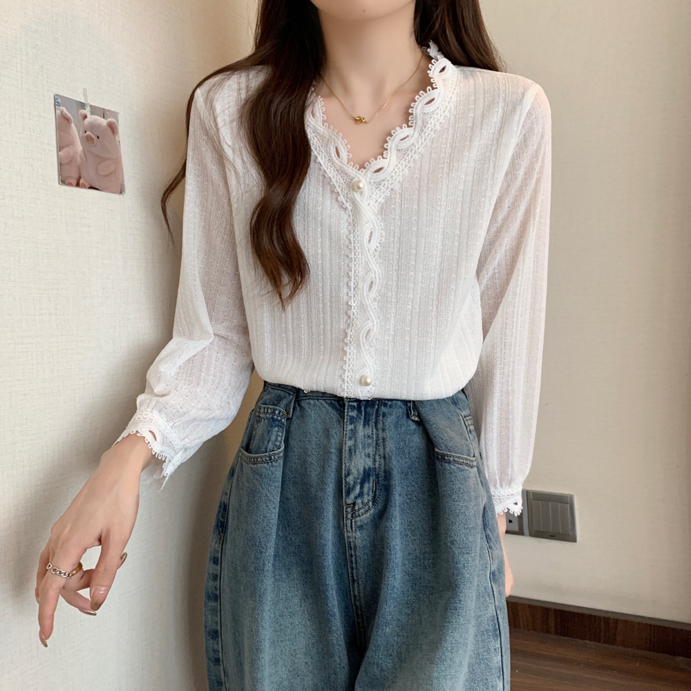 實拍秋裝新款大碼女裝小眾設計感長袖V領胖妹妹襯衫M-4XL200斤