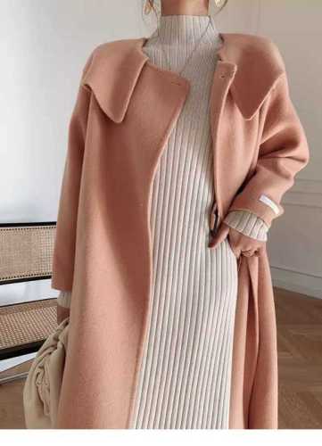 Korean style knitted dress for women in autumn and winter, half turtleneck, casual long sweater skirt, bottoming long skirt