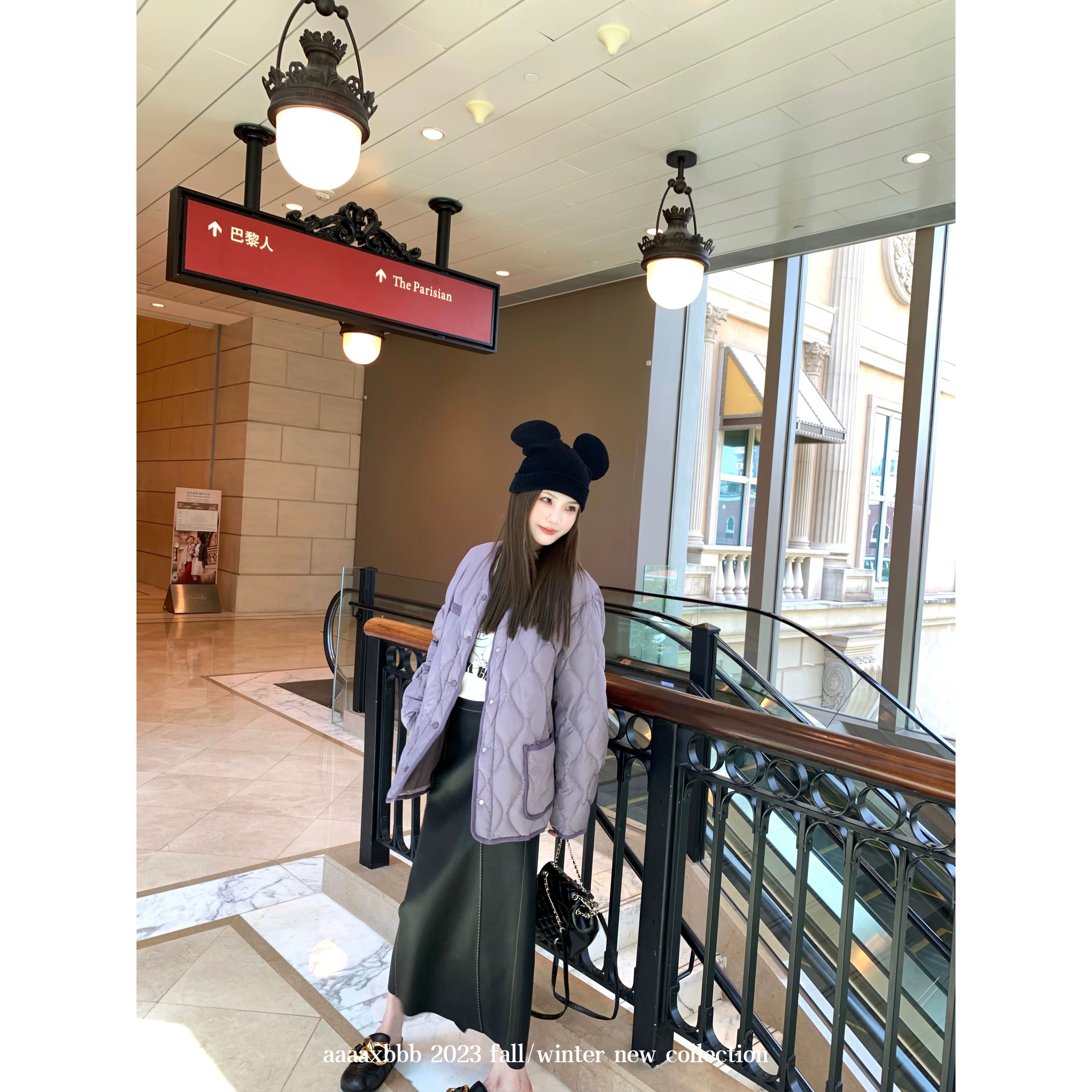 aaaaxbbb lilac brown two-color diamond light down jacket women's winter single-breasted loose casual jacket