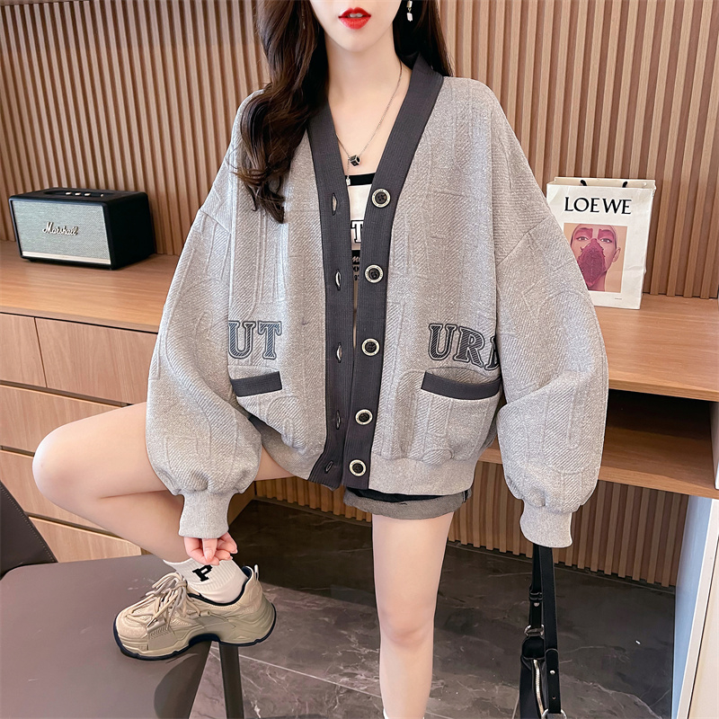 實拍 寬鬆連帽棒球服外套女春秋新款提花設計感小眾開衫