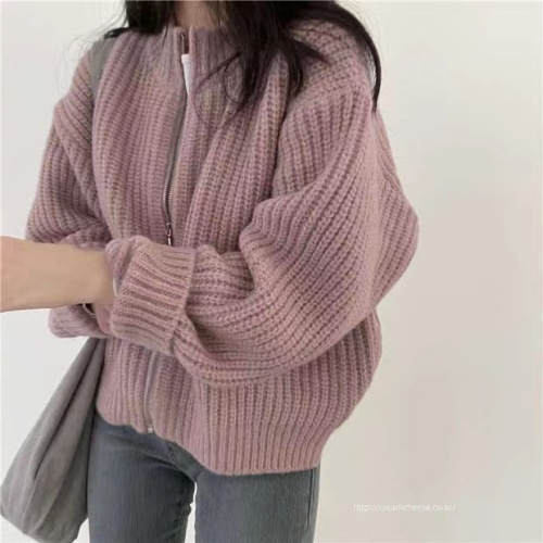 Korean chic autumn and winter new retro lazy loose zipper twist sweater jacket women's thick knitted cardigan