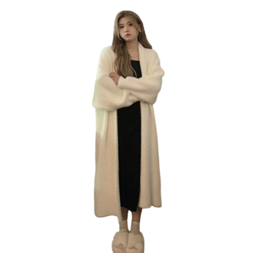 White lazy style soft waxy forest sweater women's autumn and winter  new outer wear mid-length knitted cardigan jacket