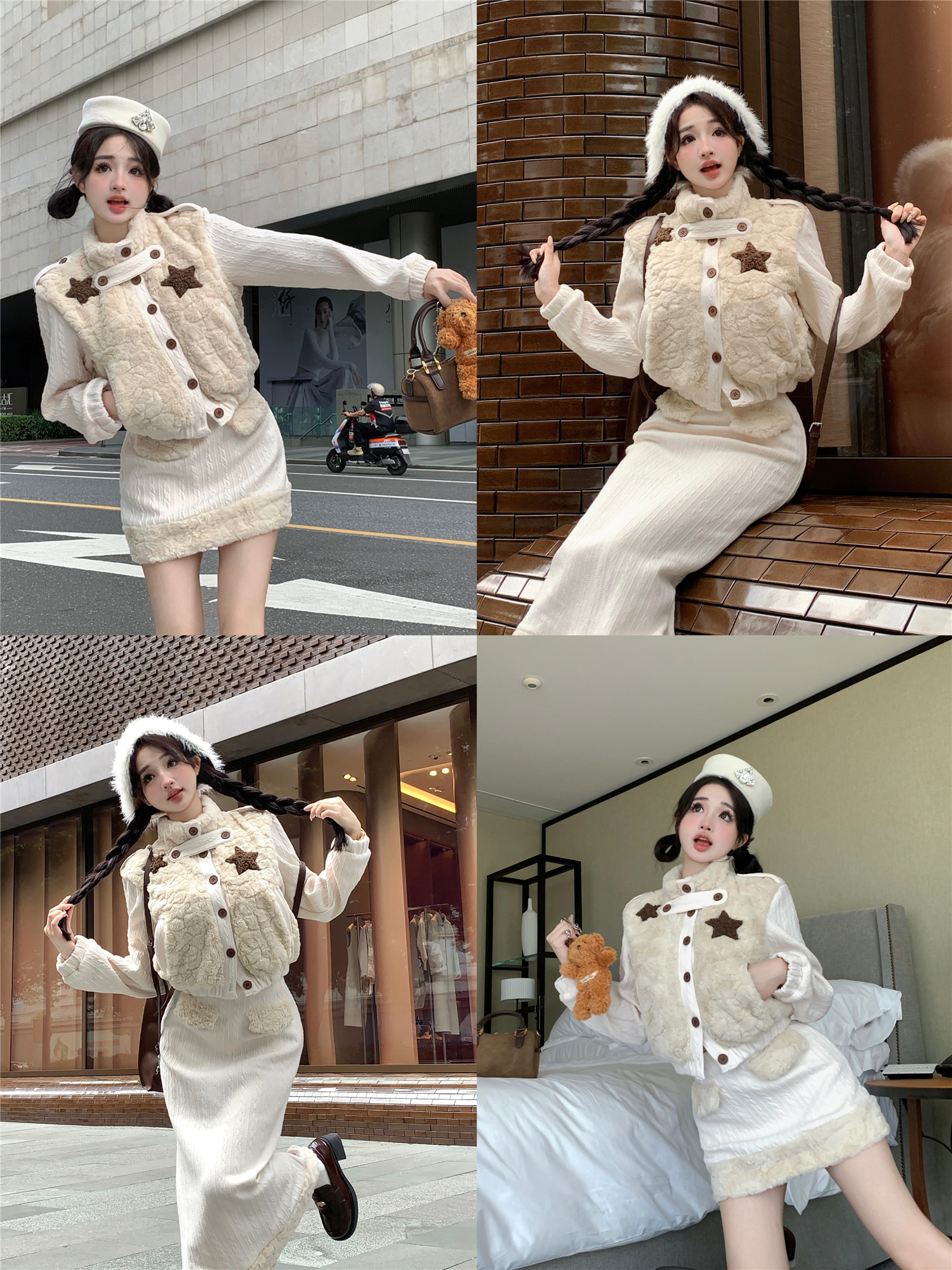 Actual shot~Orange flower sea/gentle style rich daughter’s high-end small fragrance style plush autumn and winter suit