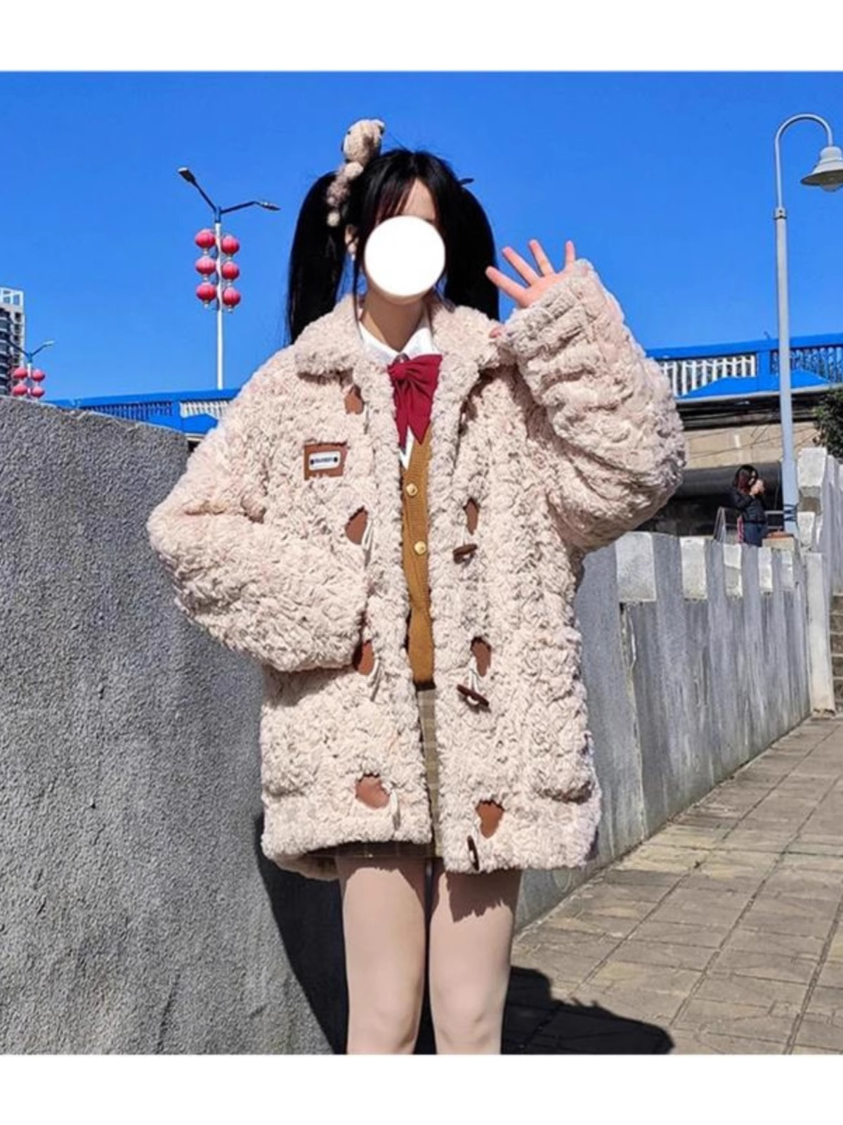 2023 new imitation rabbit velvet love horn buckle age-reducing furry warm fur lamb plush jacket for women winter
