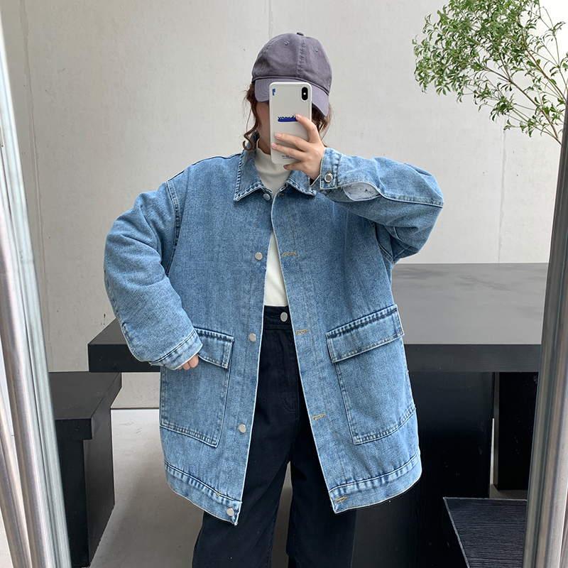Real shot, velvet and thickening, 2023 new denim women's autumn and winter loose Harajuku bf style retro denim jacket trend