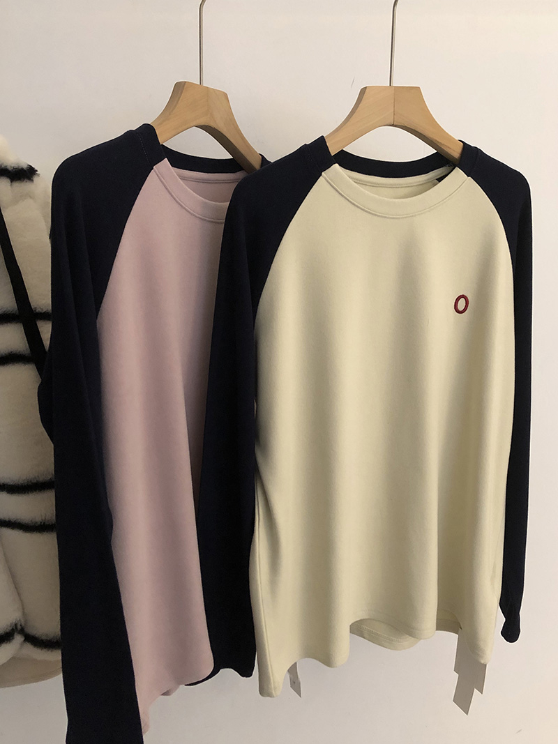 Large size Korean style niche simple loose versatile embroidered long sleeve raglan sleeve T-shirt
