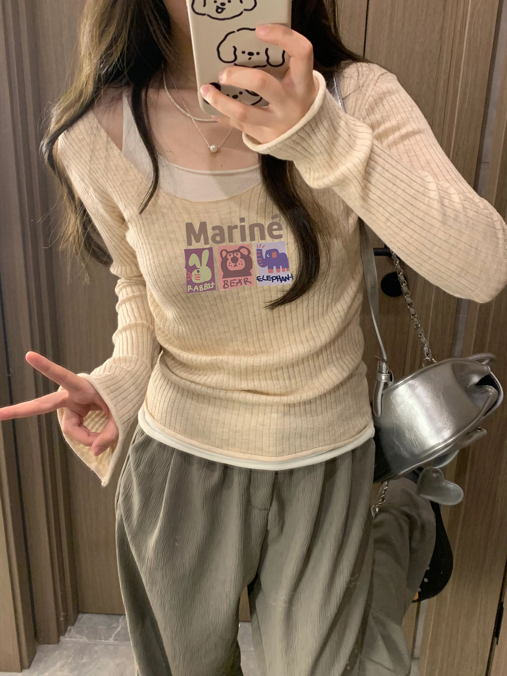 純欲辣妹假兩件針織衫女秋季新款洋氣減齡內搭u領上衣打底衫毛衣