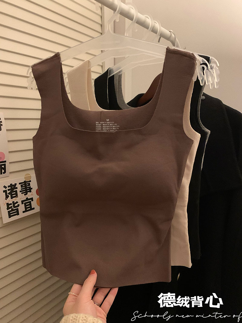 實拍 秋冬羊絨無痕固定杯背心女親膚磨毛保暖內搭上衣