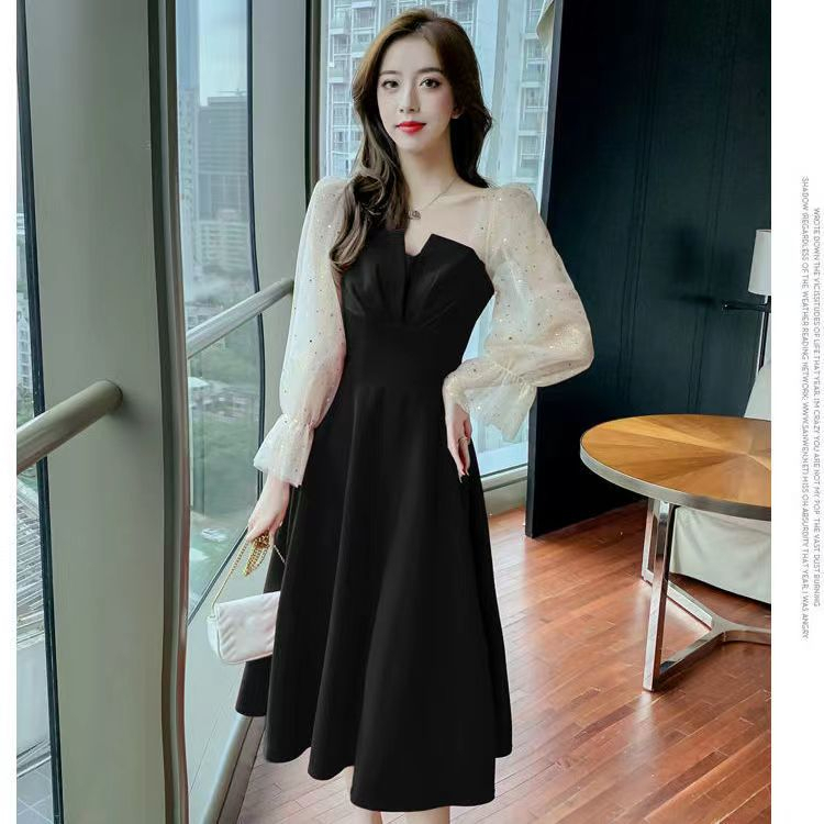 High-end French temperament red dress for women 2023 spring and autumn toast wear bride engagement dress home casual wear