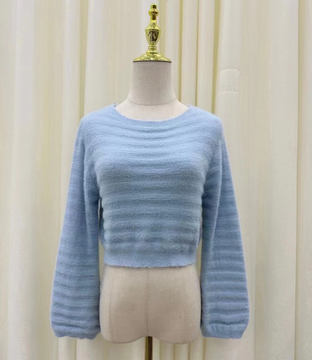 South Korea's Dongdaemun New Gentle Style Autumn Versatile Sweet Solid Color Short Long Sleeve Sweater Women's Furry