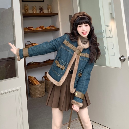 Mutu Korean retro design niche temperament women's  winter new versatile slimming thick short coat