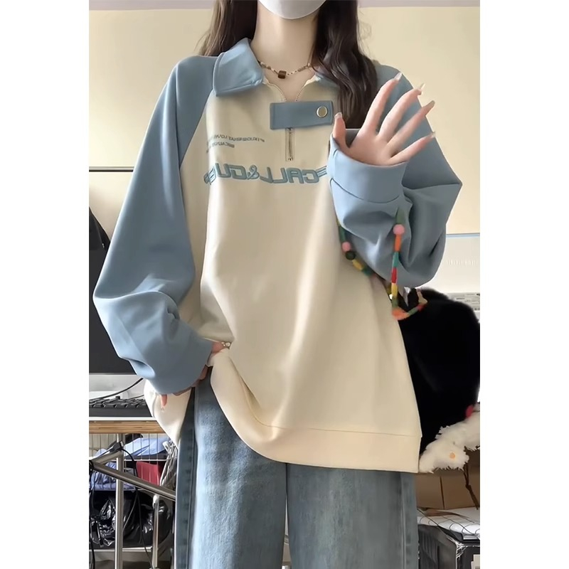 官圖刺繡黑標華棉複合薄款/銀狐絨400克大碼學院風女衛衣