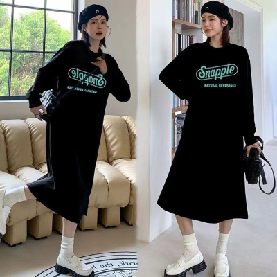 250g velvet thickened double-layer hooded sweatshirt dress for women long loose lazy trendy skirt