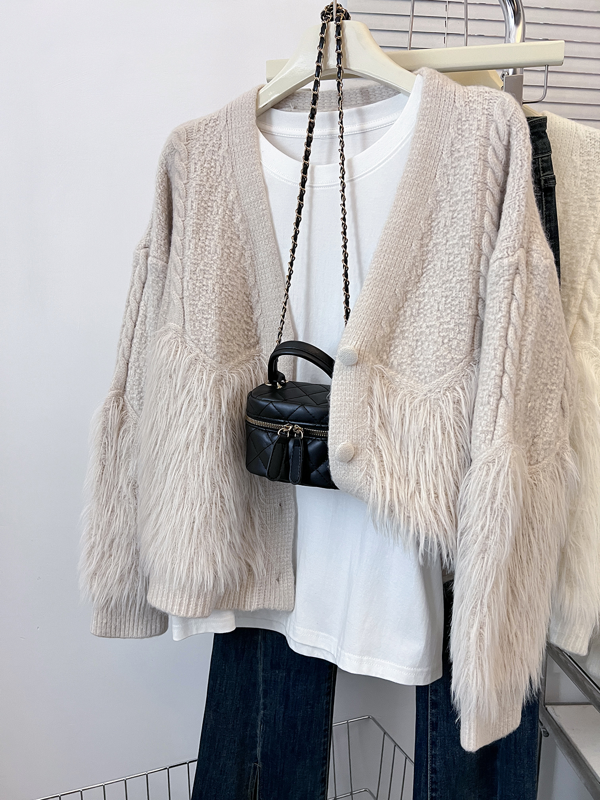 Soft and waxy imitation mink velvet cardigan sweater jacket for women 2023 autumn new style outer wear V-neck lazy style knitted top