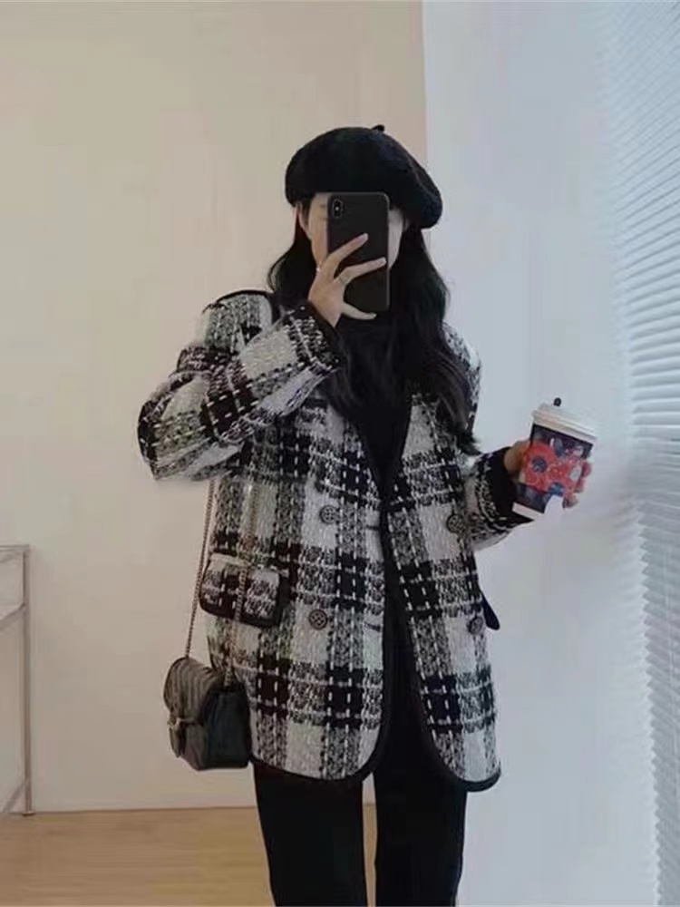 2023年新款高級感炸街小香風短款粗花呢外套女春裝加厚百搭上衣