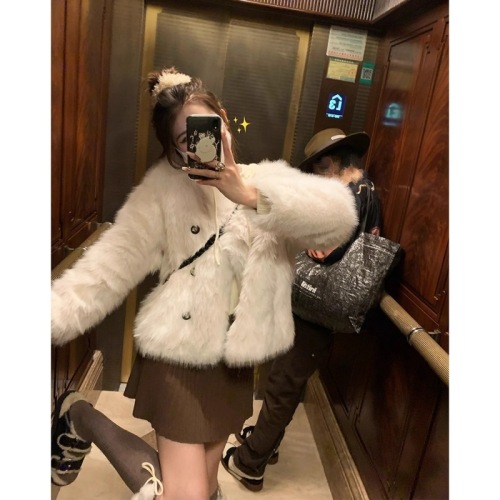 NAOAO soft-hearted god fur coat for women, high-end imitation Tuscan milk tea color thickened eco-friendly fur