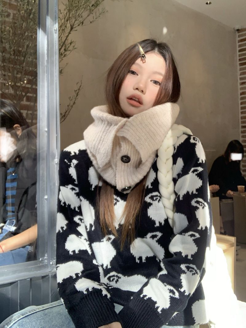 實拍三標齊可愛小動物氛圍感圓領套頭毛衣女