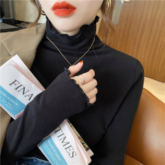 Derong spring and autumn new style half turtleneck bottoming shirt women's long-sleeved T-shirt slim and versatile fungus edge inner wear ins top