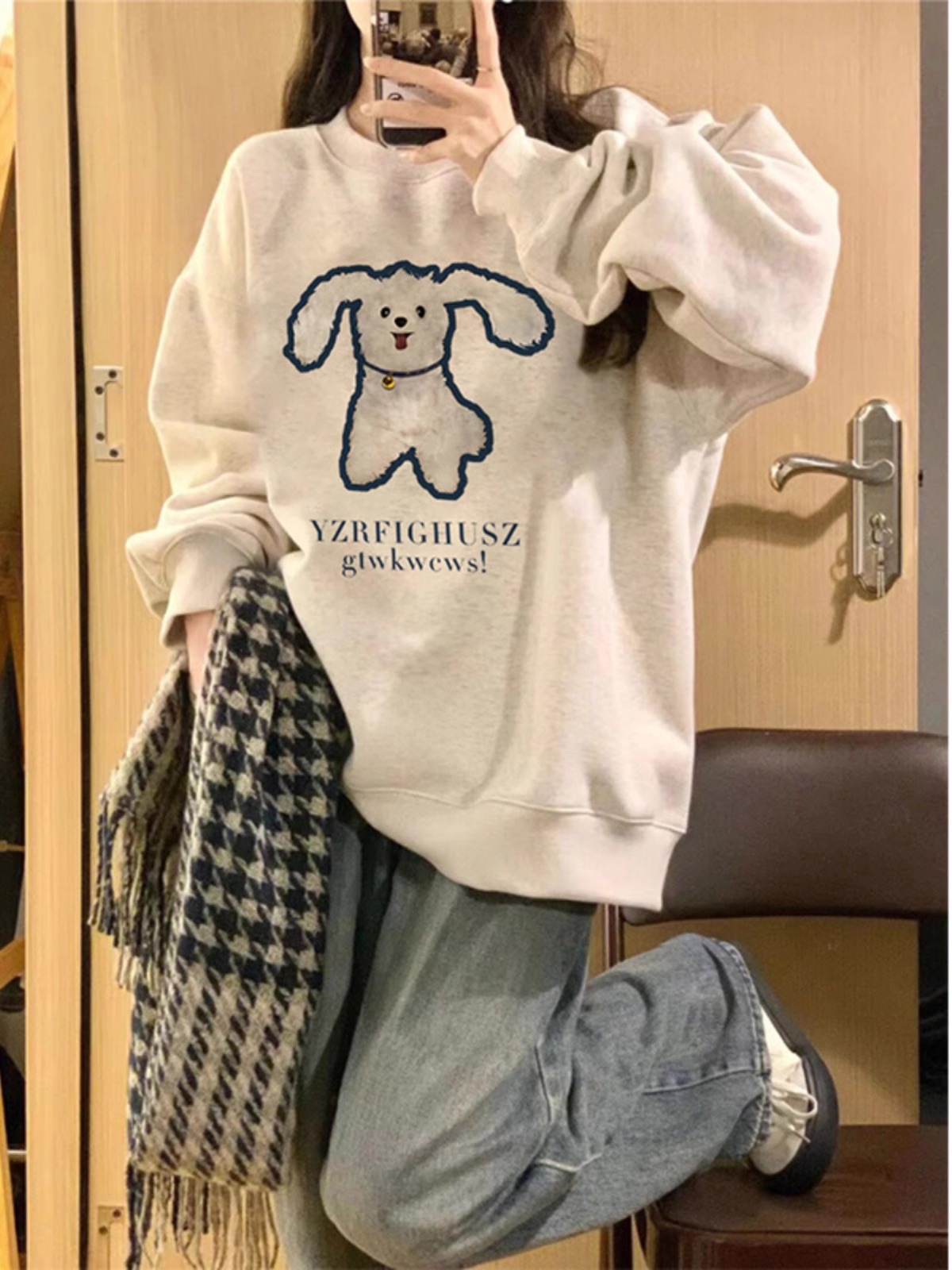CVC棉麵食毛華棉複合/牛奶絲300克銀狐絨400克前 印花圓領衛衣女