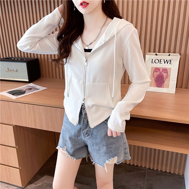 實拍 短款寬鬆連帽棒球服外套女春秋設計感小眾純色開衫
