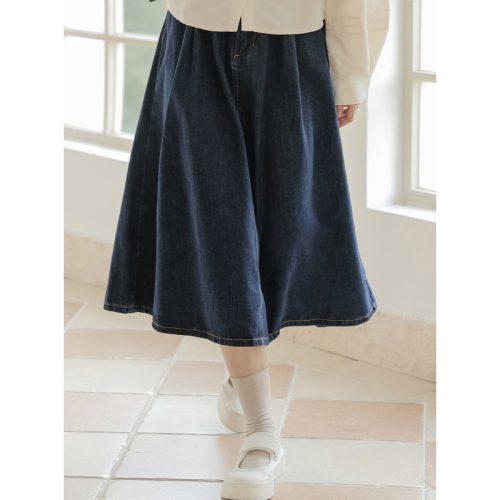 No less than 109 real shot French niche retro denim skirt slimming A-line skirt