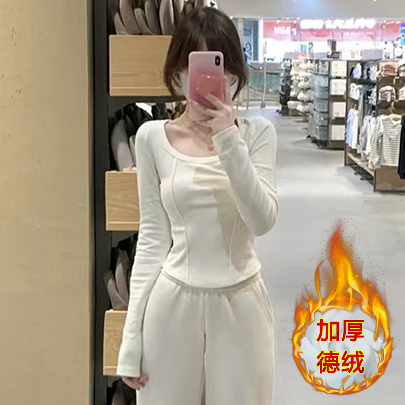 DeRong warm long-sleeved T-shirt for women in autumn and winter new high-elastic slim-fitting inner top and bottoming shirt