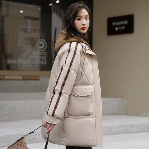 Real shot of cotton-padded jacket for women, Korean version, medium-length, large size, Hong Kong-style bread coat, loose student long waist-cinching down jacket
