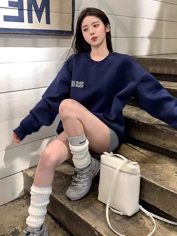 薄款華棉牛奶絲 加絨華棉銀狐絨 圓領印花衛衣女情侶質量