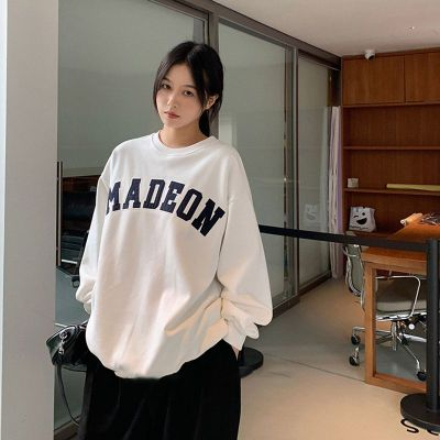 原宿BF加絨加厚套頭圓領衛衣女學生鹽系寬鬆上衣秋冬季外套慵懶風