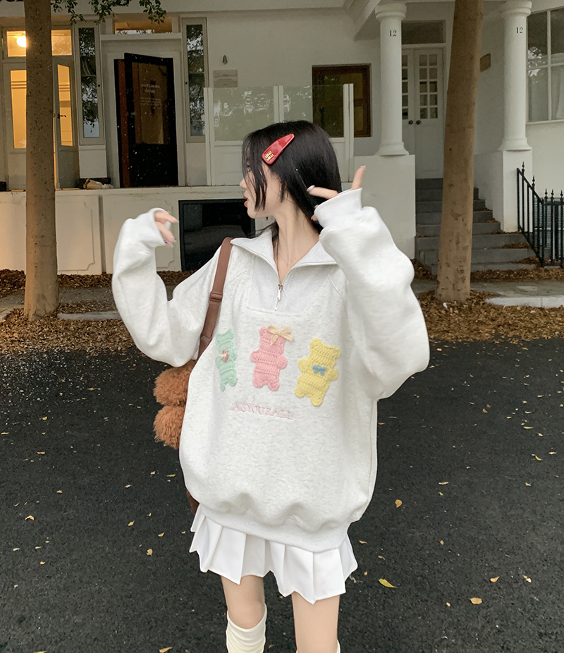 實拍  秋冬新款少女感大翻領寬鬆休閒短款上衣套頭衛衣
