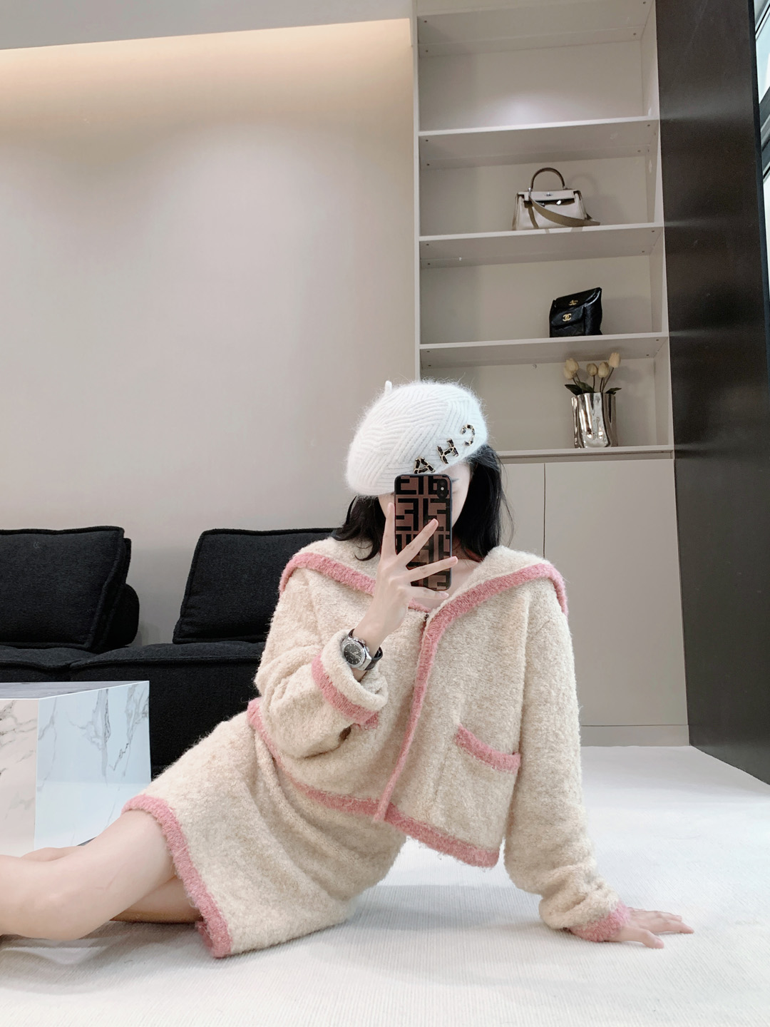 小個子穿搭一整套秋季新款小香風氣質茶系穿搭開衫半身裙兩件套女
