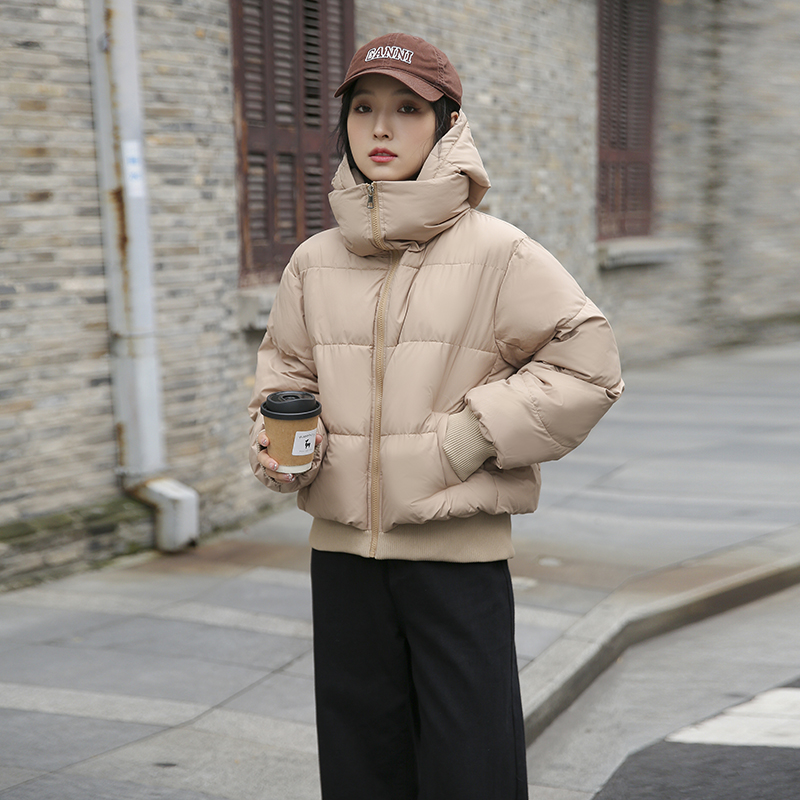 實拍連帽短款羽絨棉服女2023年冬季小眾設計感小個子棉襖棉衣外套
