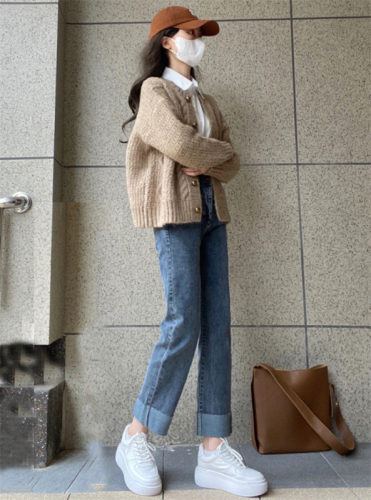 Japanese retro top, lazy style sweater, women's autumn and winter milk style knitted cardigan jacket