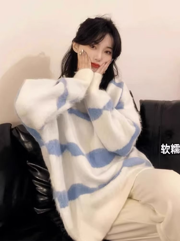 馬海毛軟奶毛衣女ins慵懶風寬鬆外穿日系復古港味針織衫秋冬加厚