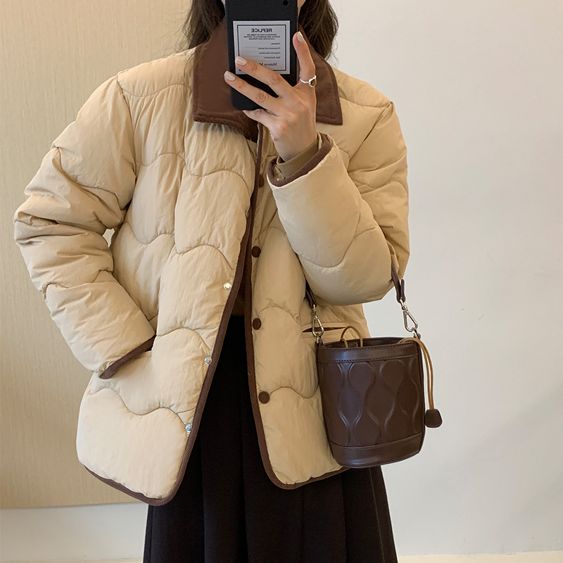 實拍ins輕薄羽絨棉服女燈芯絨翻領短款小香風時尚休閒棉衣外套冬