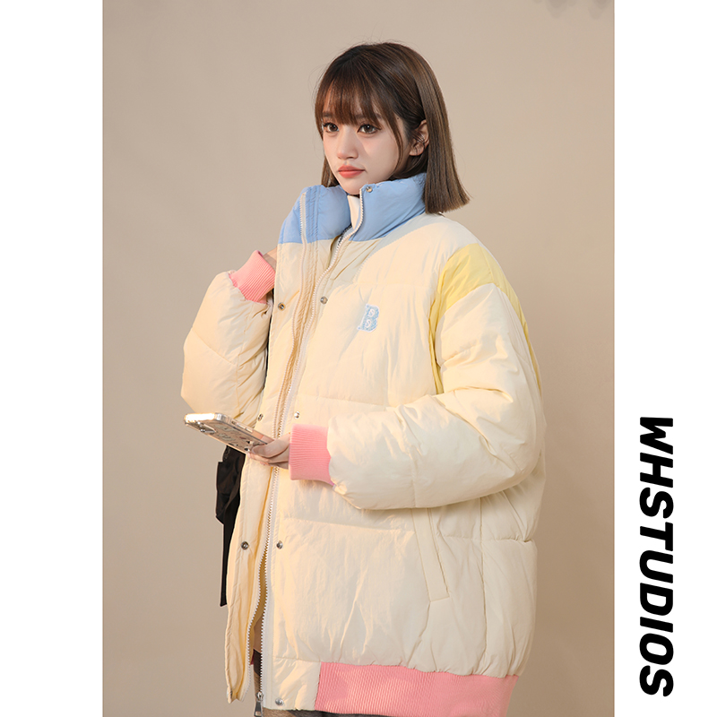 實拍韓系2023冬新款羽絨棉服女寬鬆學生短款麵包服棉衣外套潮