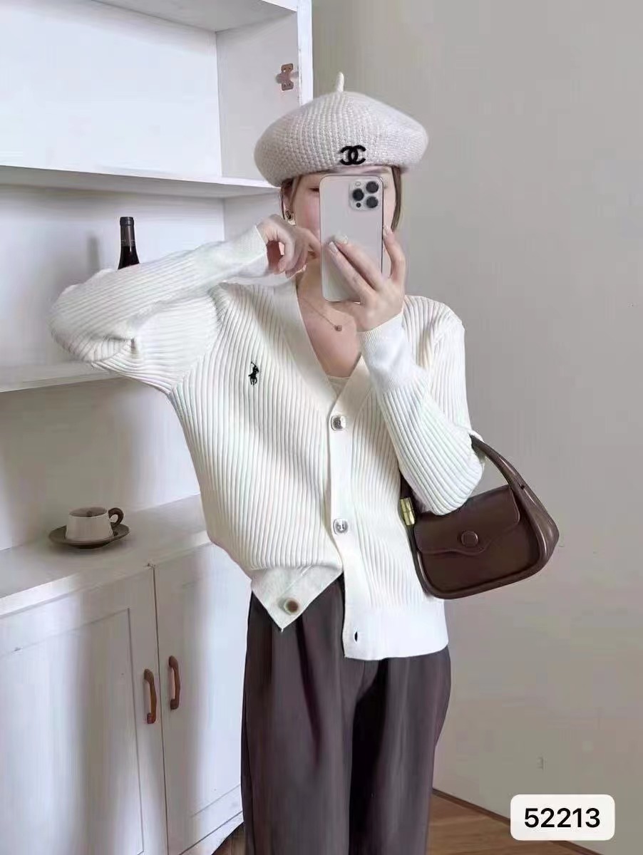 秋冬新款韓版高級感時尚V領刺繡坑條純色開衫上衣女
