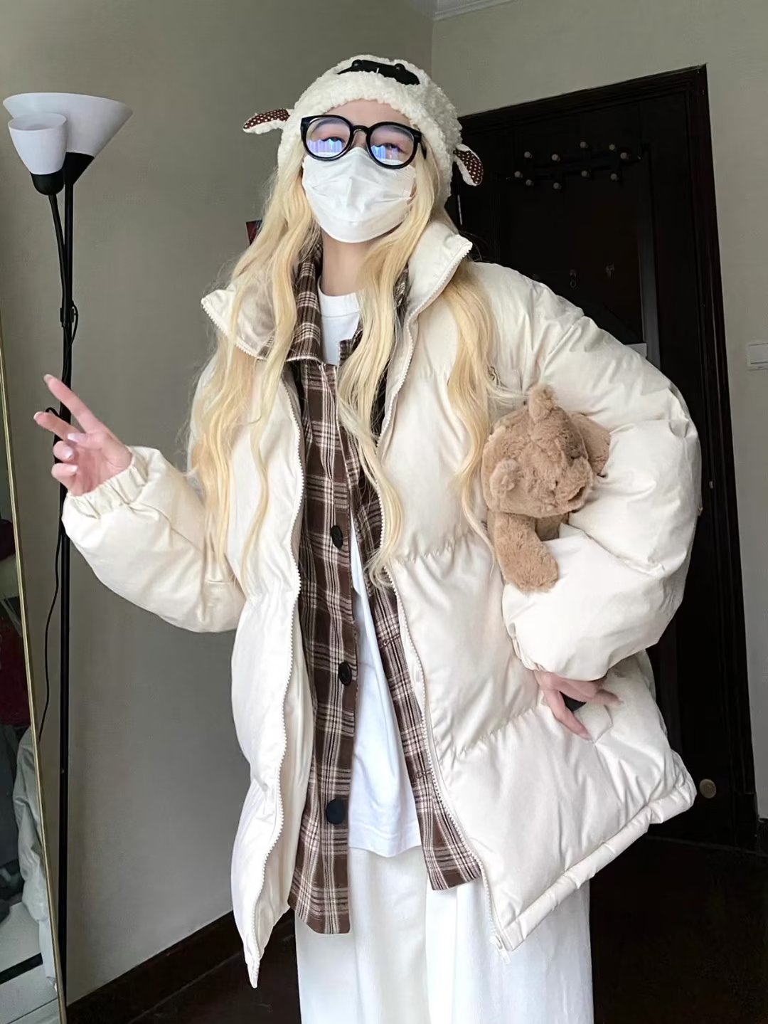 American retro high street fake two-piece designer bread coat for women autumn and winter new thickened loose Hong Kong style cotton coat