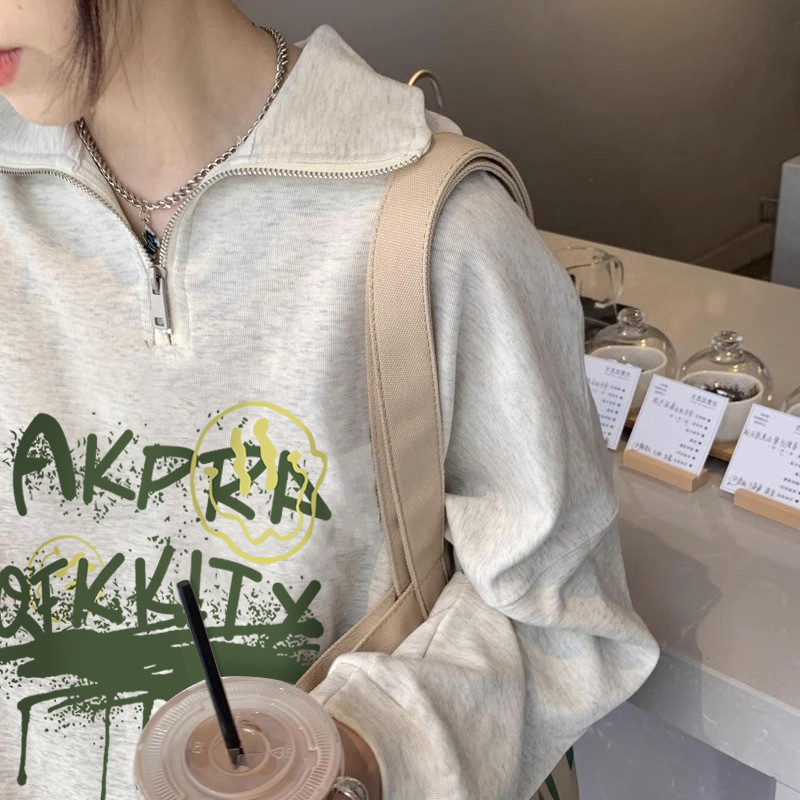 薄款華棉牛奶絲 加絨華棉銀狐絨 設計感Polo領半拉鏈翻領長袖衛衣