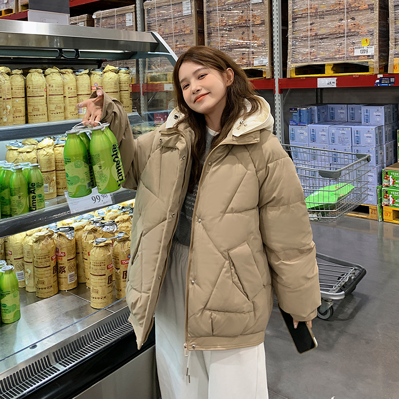 實拍連帽麵包服短款羽絨棉服女2023年新款潮秋冬季寬鬆外套厚棉襖