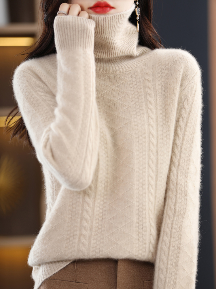 冬季加厚堆堆領羊絨衫女韓版寬鬆短款高領毛衣套頭羊毛打底衫顯瘦